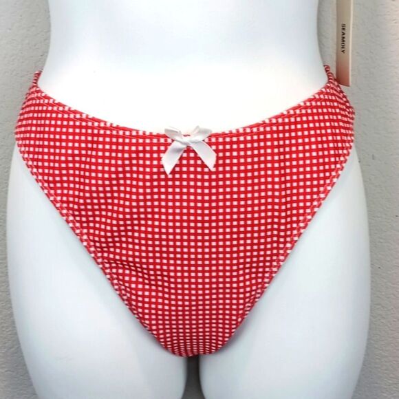 Seamoly Red / White Gingham Bow Decor Triangle Bikini Set sz L - Picture 6 of 13